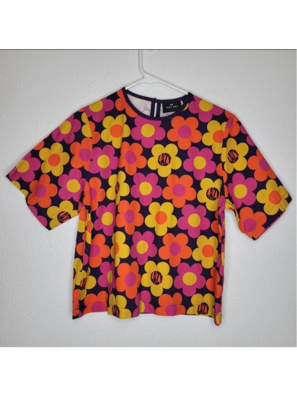 Lazy Oaf '70s Floral Boxy Tee Women's Size Small Retro Colorful Streetwear - Picture 4 of 15